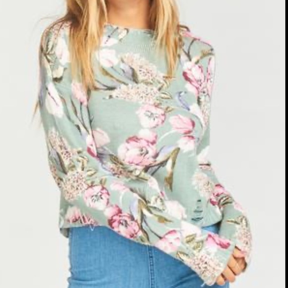 Show Me Your Mumu Cropped Varsity Sweater - in Primavera Floral Knit - Picture 2 of 16